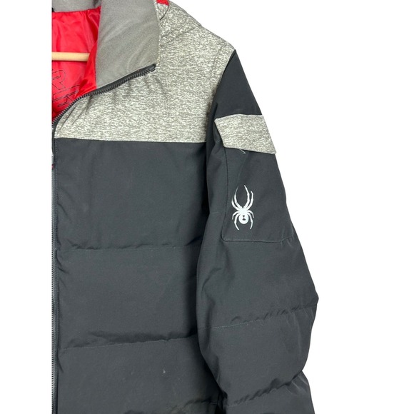 Spyder Kids Size 18 Puffer Jacket Black Gray Full Zip‎ Hooded Winter Coat - Picture 4 of 13